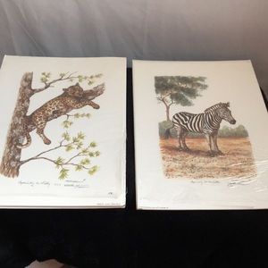 Vintage Set of three Martha Hinson Prints. Leopard and Zebra circa 1994